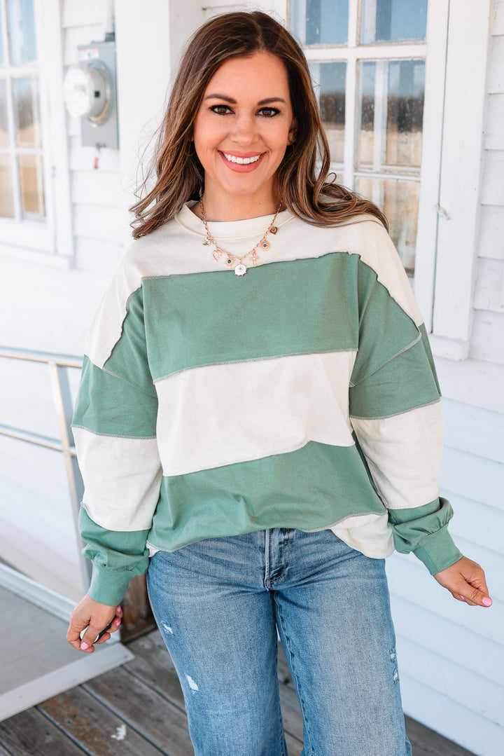 Mariella Panel Long Sleeve Top - Butter Green