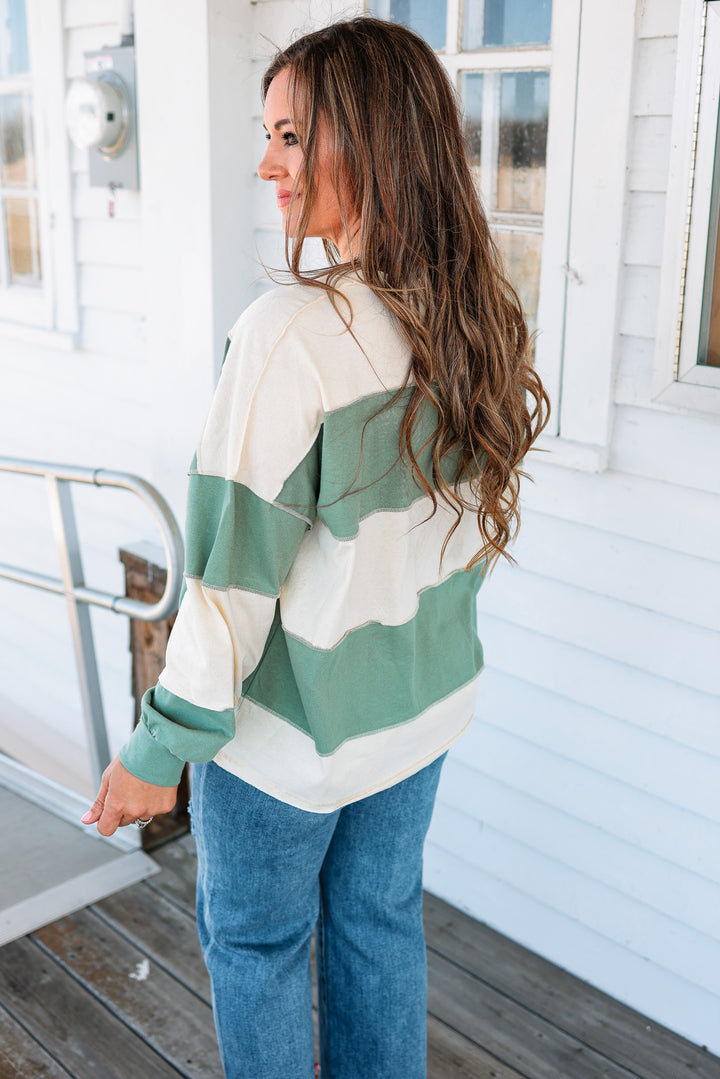 Mariella Panel Long Sleeve Top - Butter Green