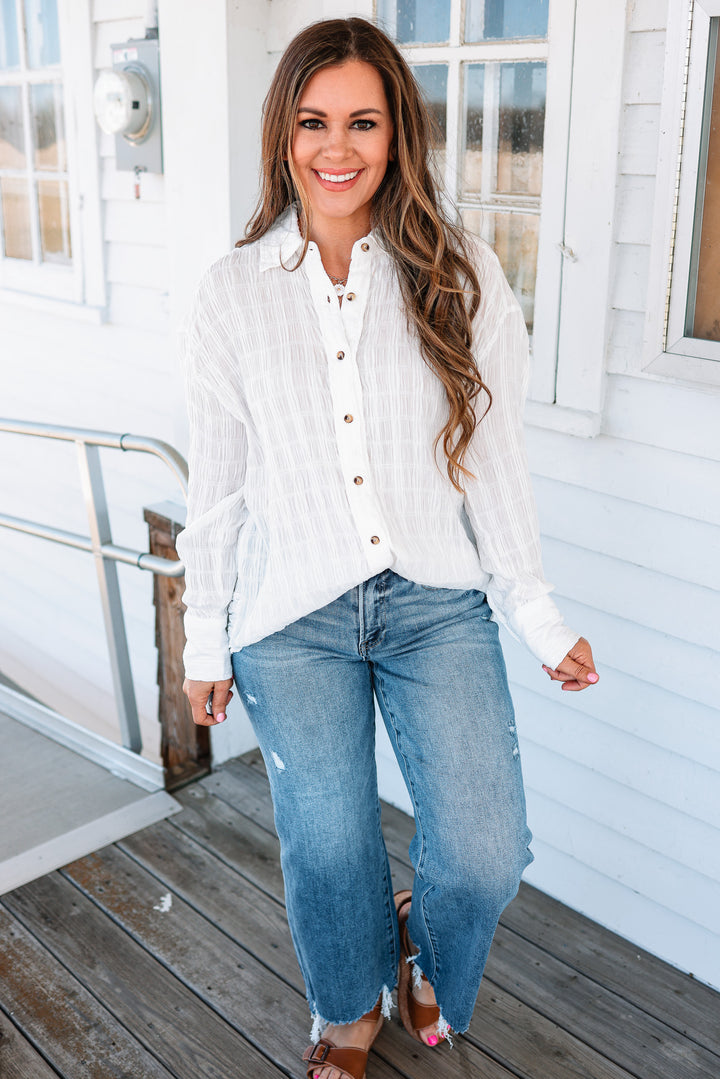 Ava Textured Button Down Shirt - Ecru