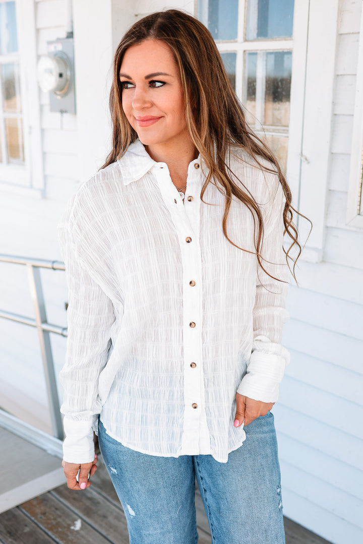 Ava Textured Button Down Shirt - Ecru
