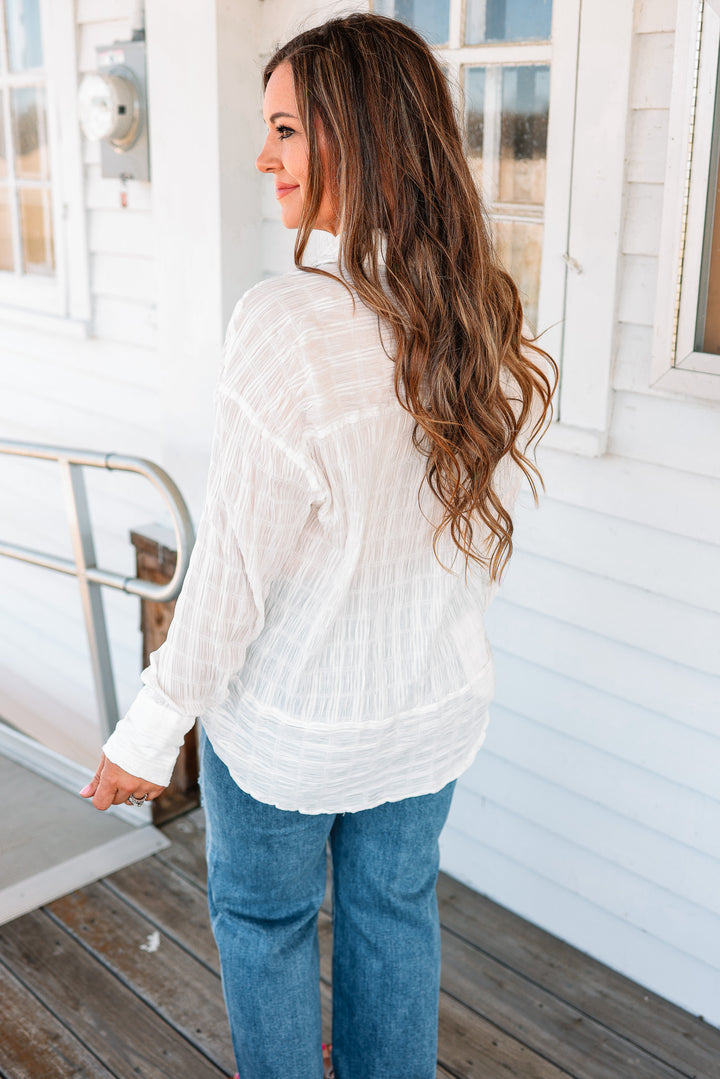 Ava Textured Button Down Shirt - Ecru