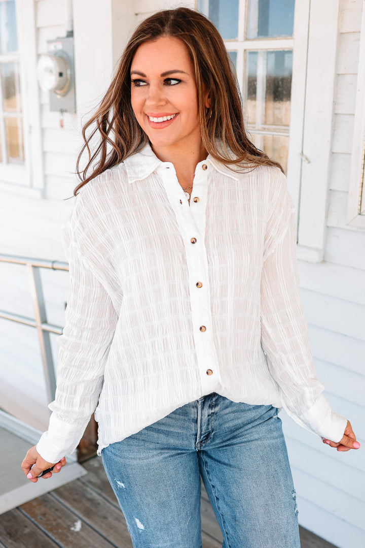 Ava Textured Button Down Shirt - Ecru