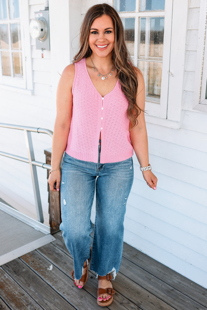 Azalea Pointelle Sweater Tank - Hibiscus