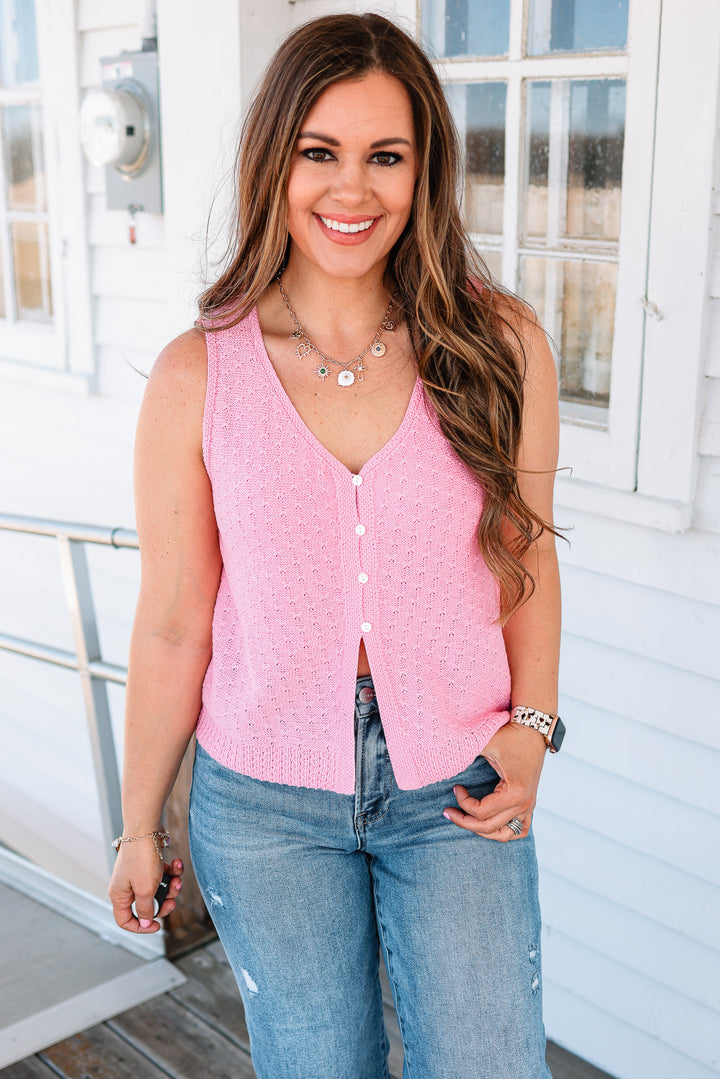 Azalea Pointelle Sweater Tank - Hibiscus