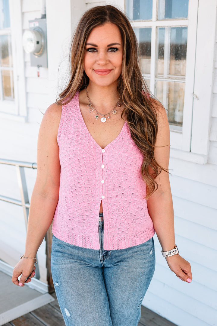 Azalea Pointelle Sweater Tank - Hibiscus