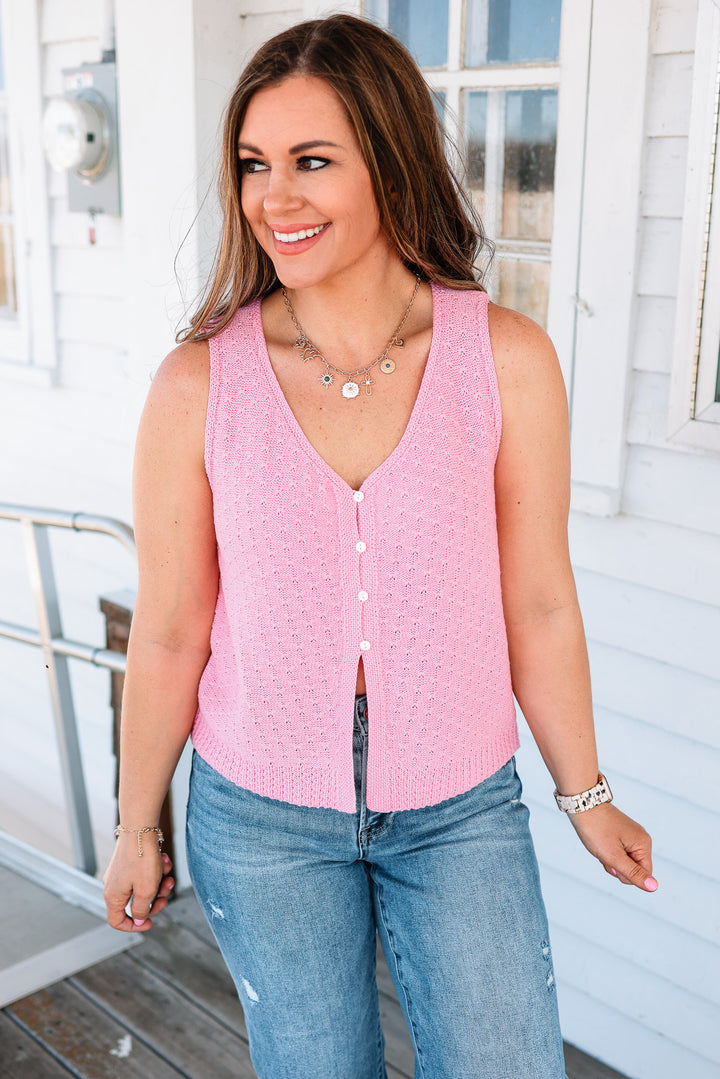 Azalea Pointelle Sweater Tank - Hibiscus