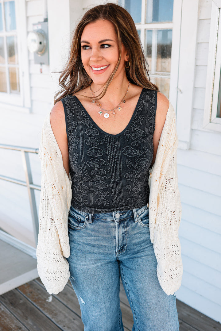 Monroe Floral Seamless Tank - Charcoal