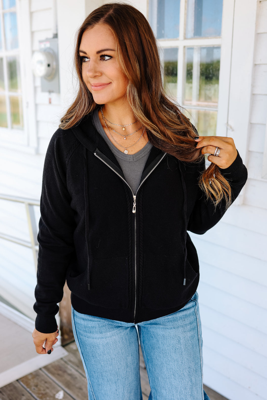 Elowen Zip Up Sweater Hoodie Black – Aiden Oak