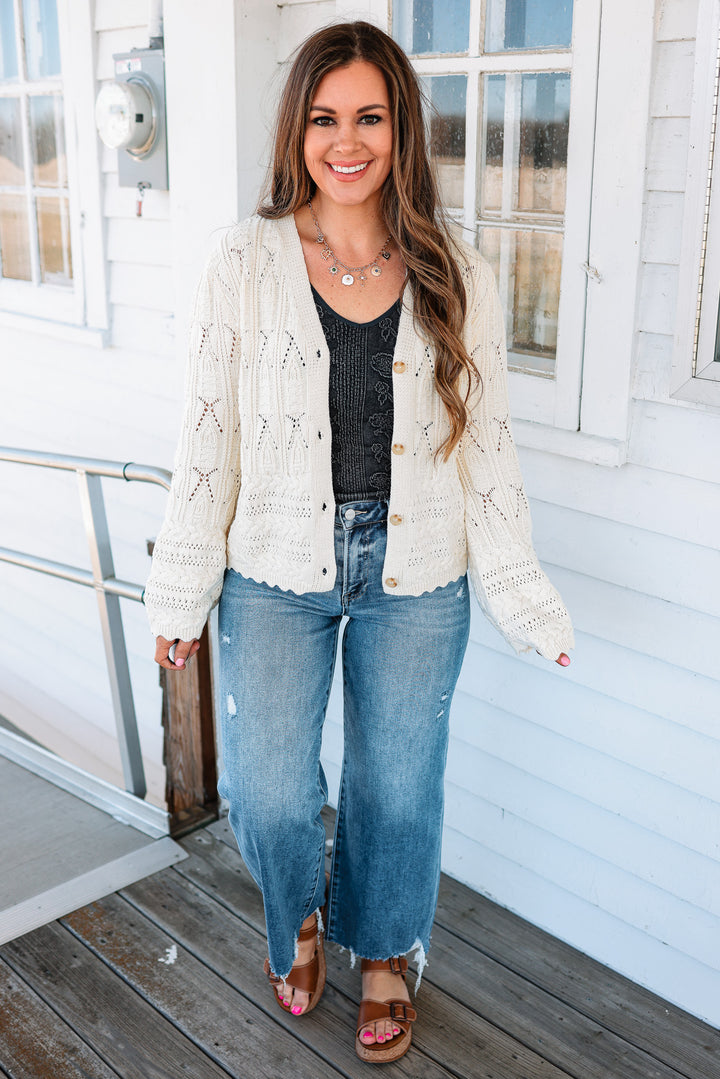 Tia Pointelle Button Cardigan