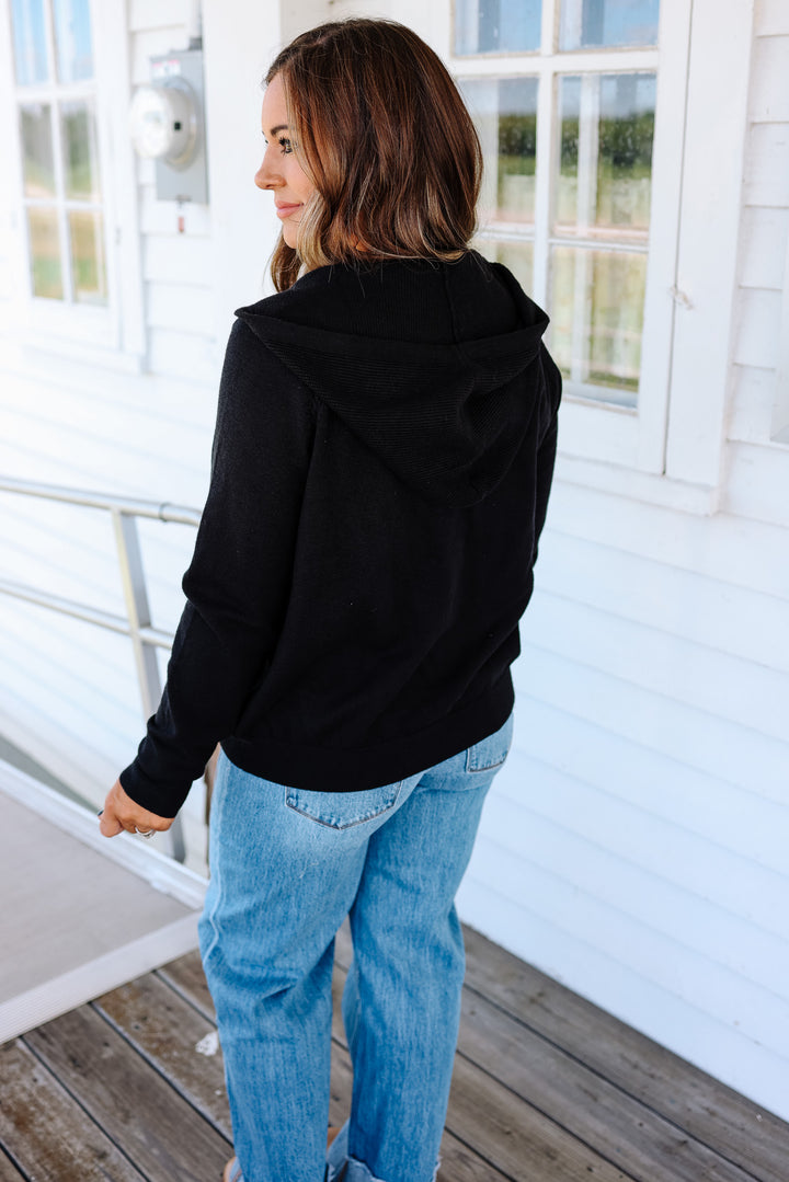 Elowen Zip Up Sweater Hoodie - Black