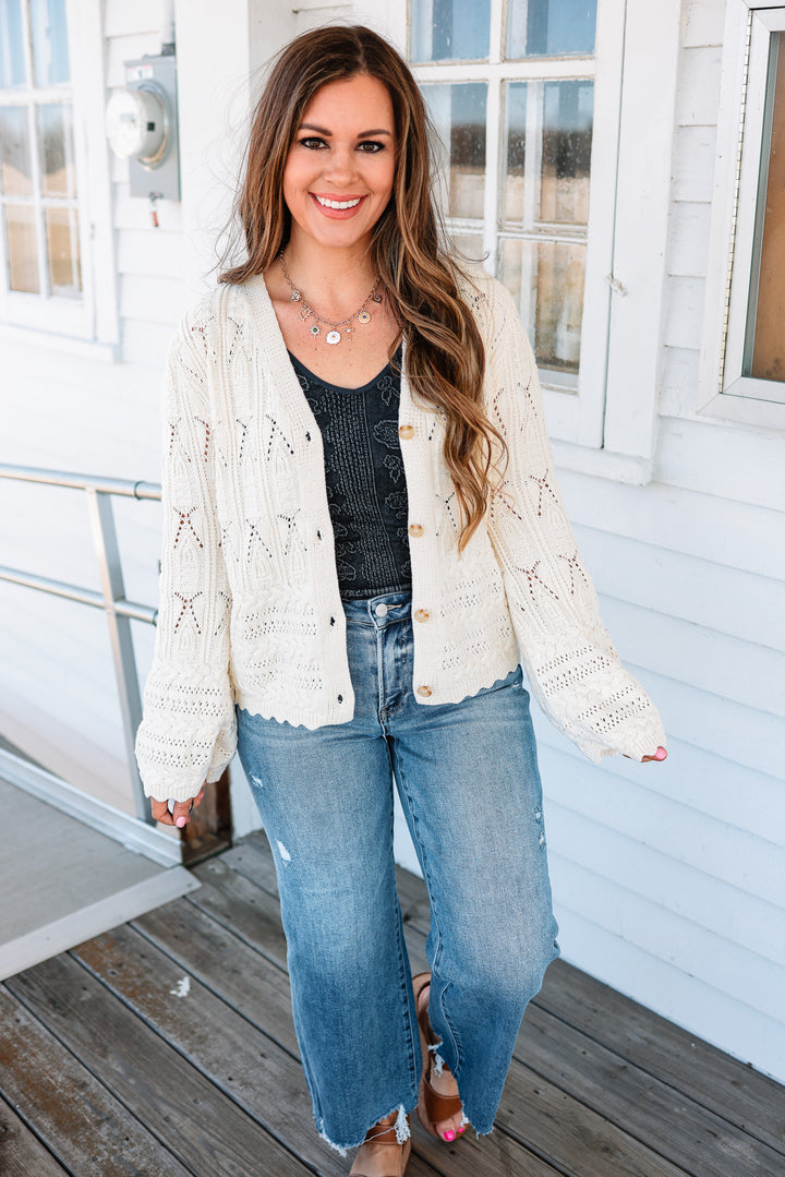 Tia Pointelle Button Cardigan