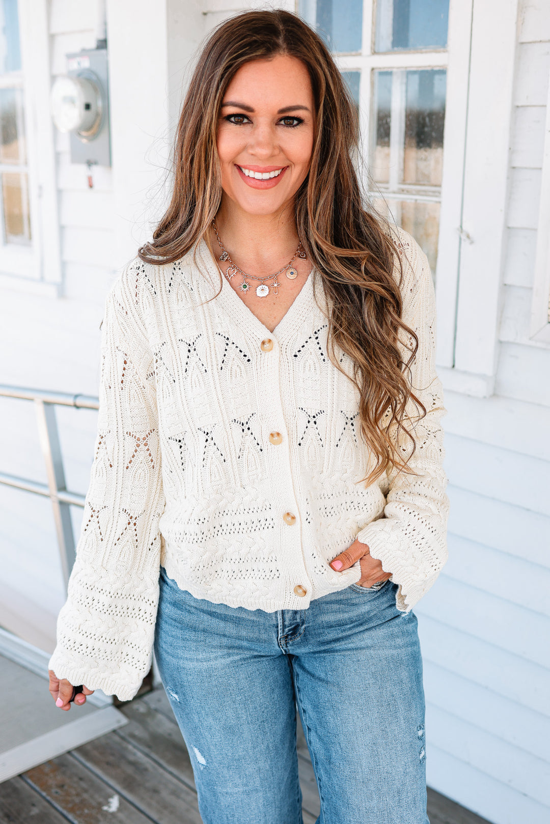 Tia Pointelle Button Cardigan