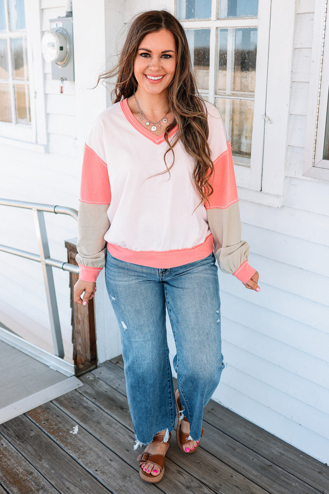 Phoebe Colorblock Top - Coral/Blush
