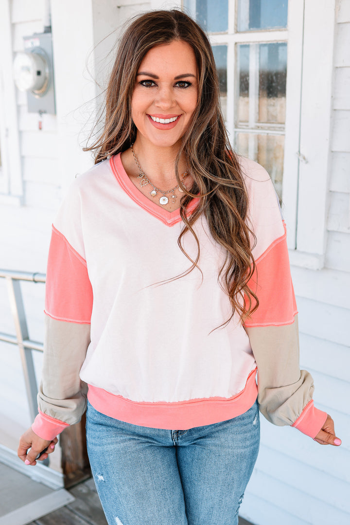 Phoebe Colorblock Top - Coral/Blush
