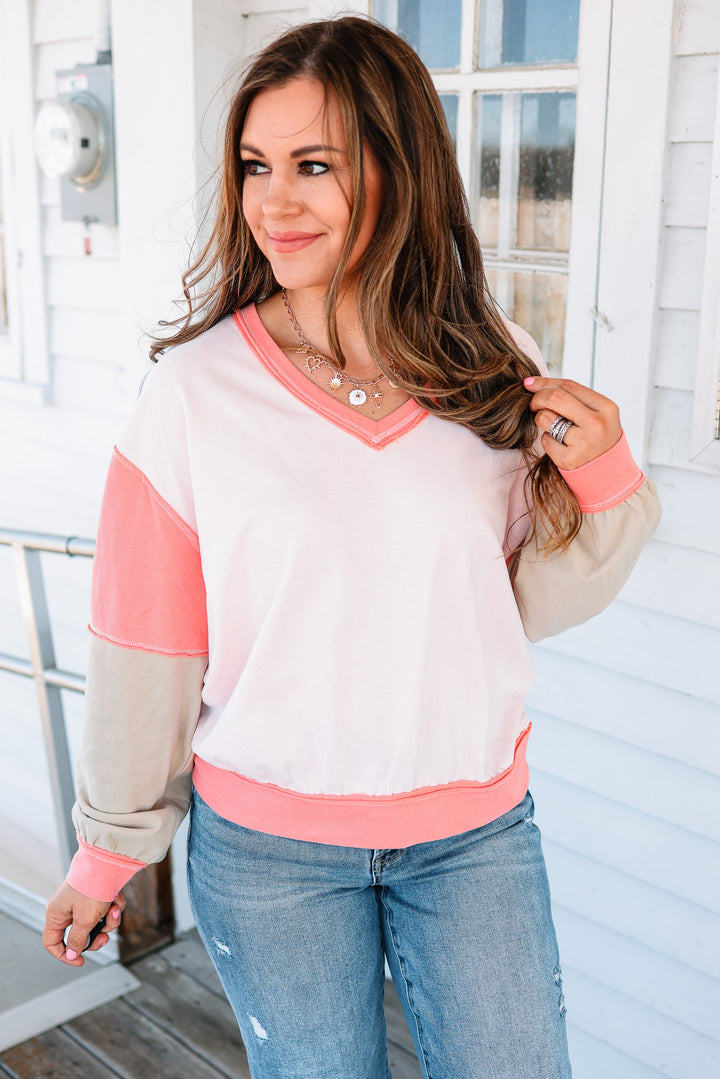 Phoebe Colorblock Top - Coral/Blush
