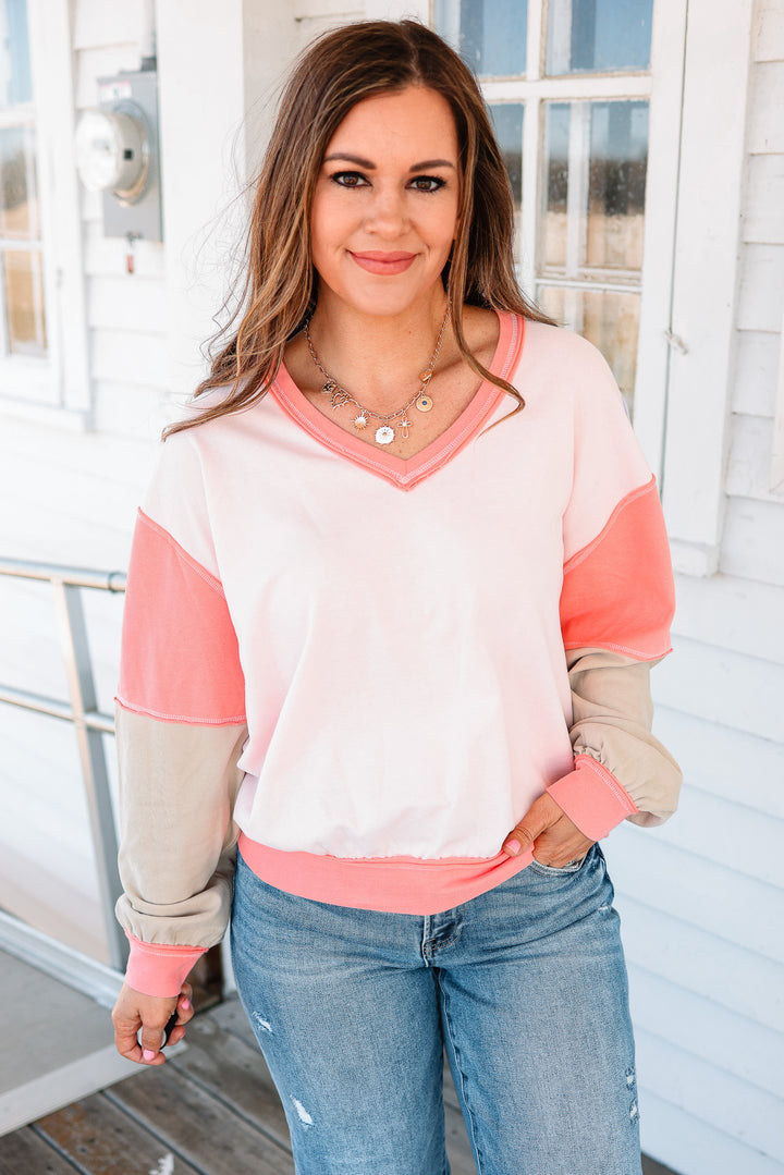 Phoebe Colorblock Top - Coral/Blush