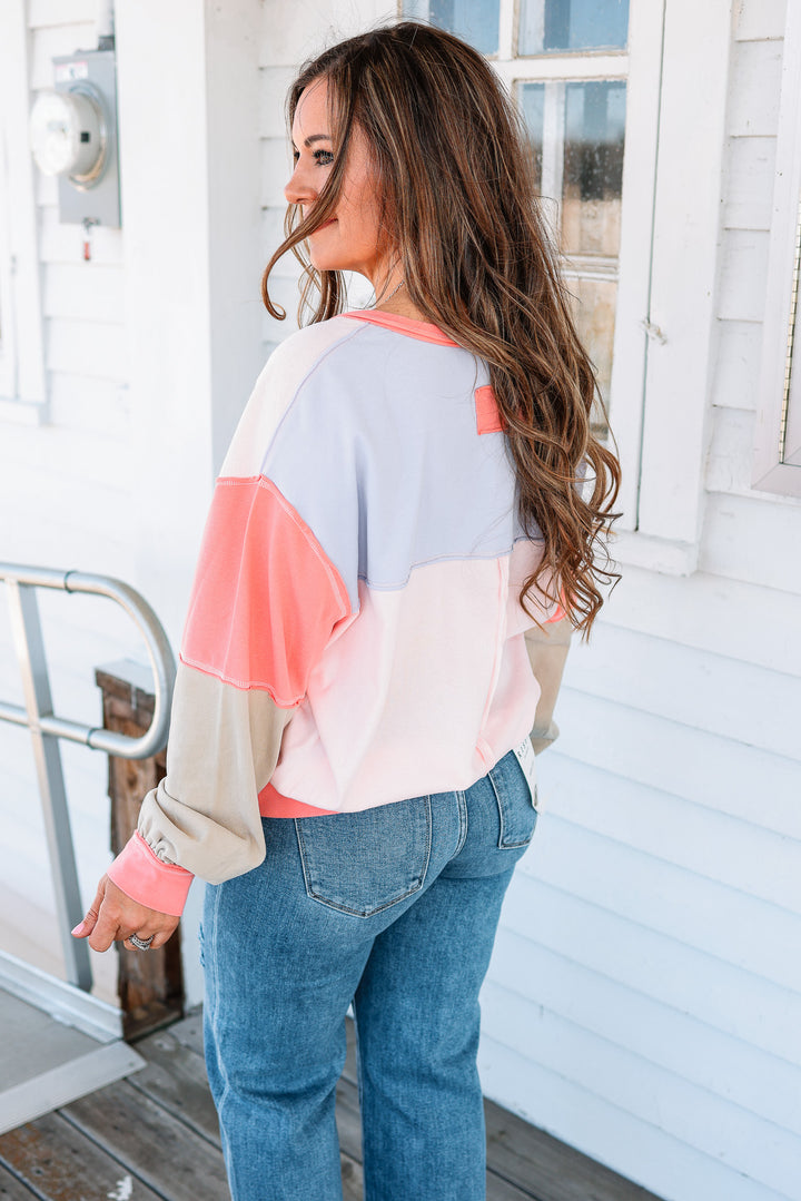 Phoebe Colorblock Top - Coral/Blush