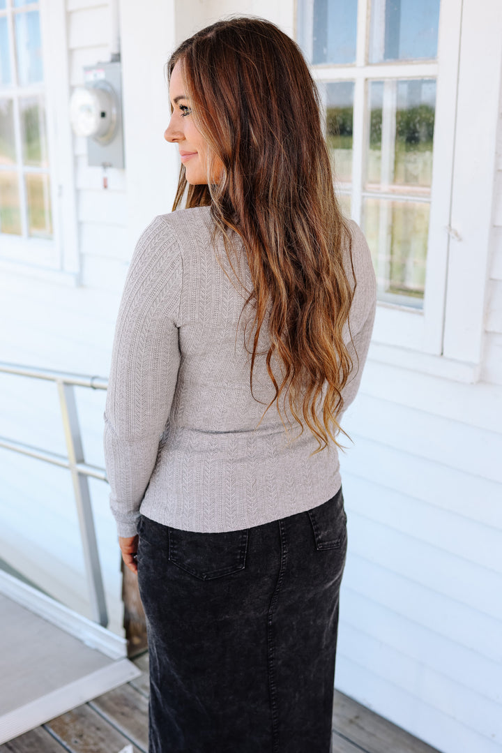 Holly Lace Edge Pointelle Top - Grey