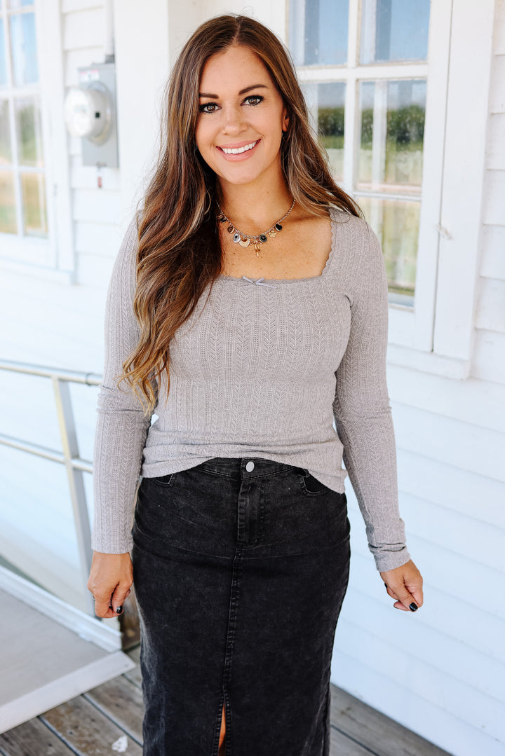 Holly Lace Edge Pointelle Top - Grey