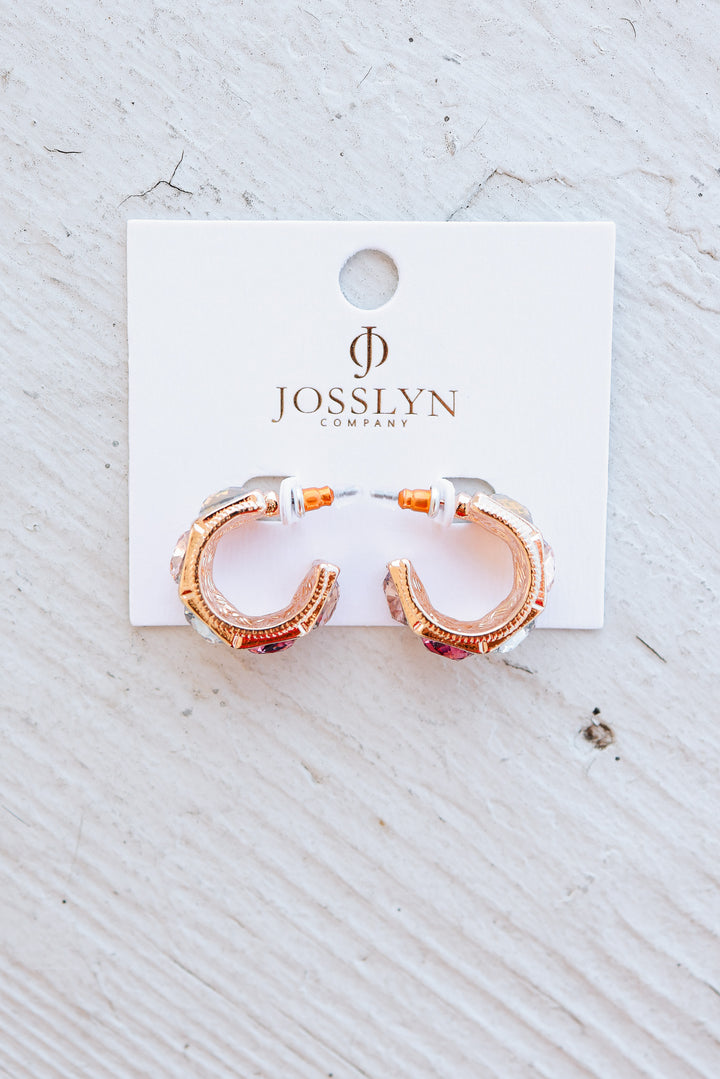 Multi Color Gem Crystal Hoop Earrings