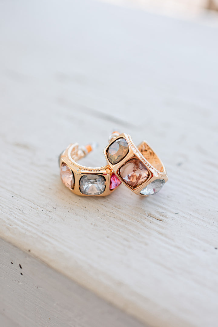 Multi Color Gem Crystal Hoop Earrings