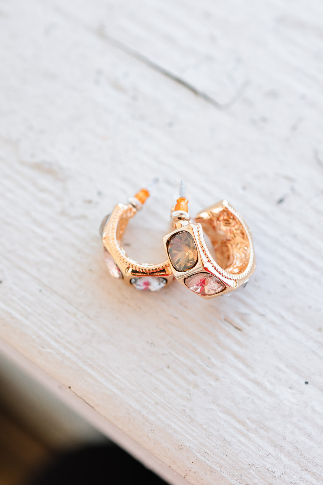 Multi Color Gem Crystal Hoop Earrings