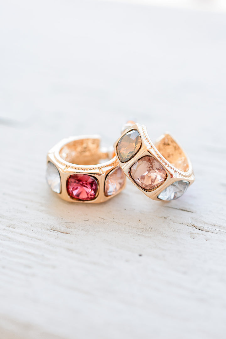 Multi Color Gem Crystal Hoop Earrings