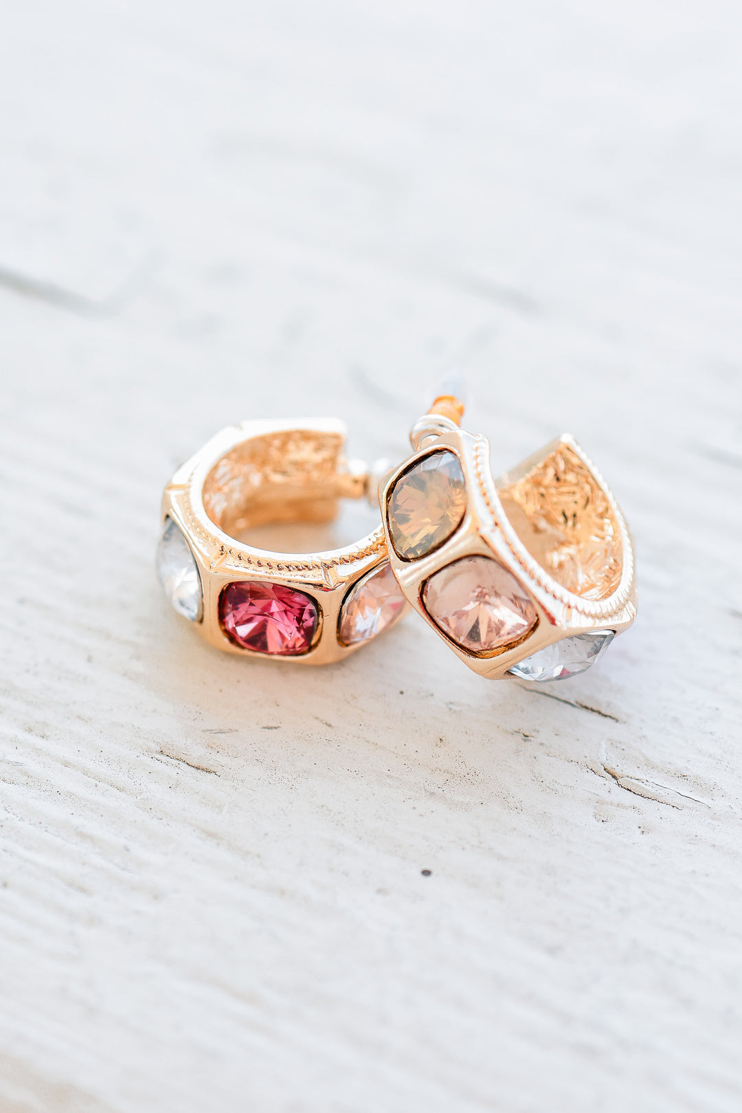 Multi Color Gem Crystal Hoop Earrings