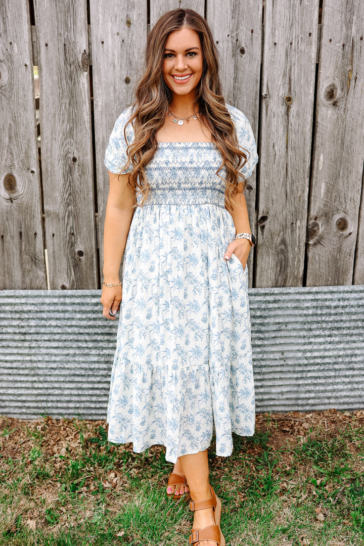 Pippa Floral Print Smocked Midi Dress