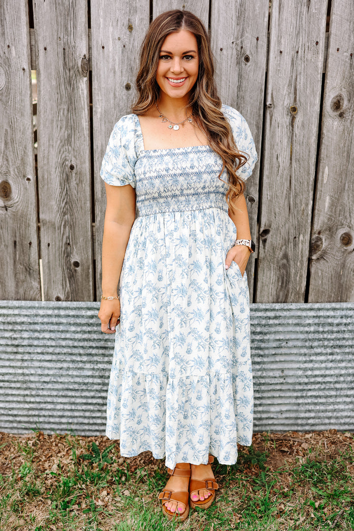 Pippa Floral Print Smocked Midi Dress