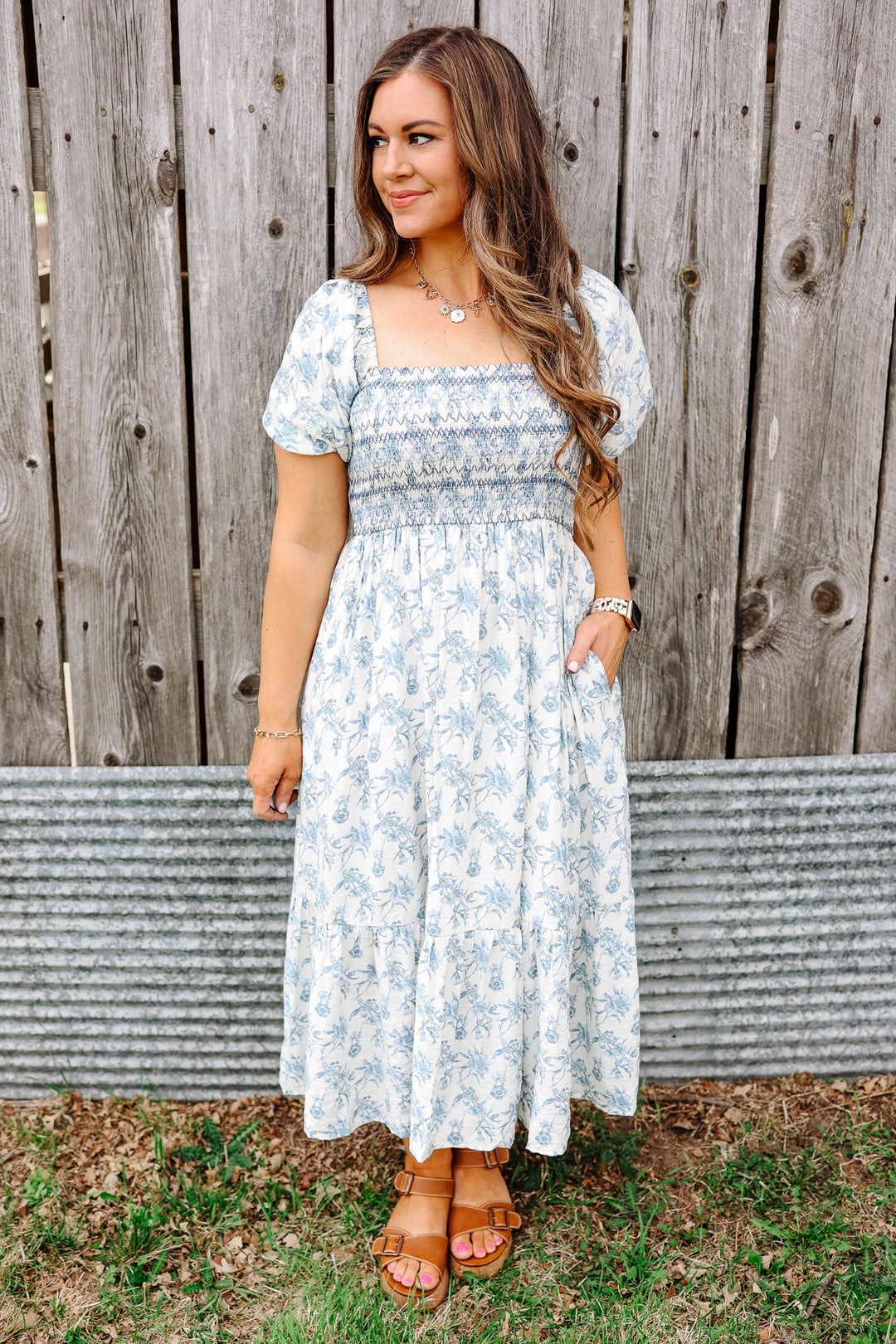 Pippa Floral Print Smocked Midi Dress