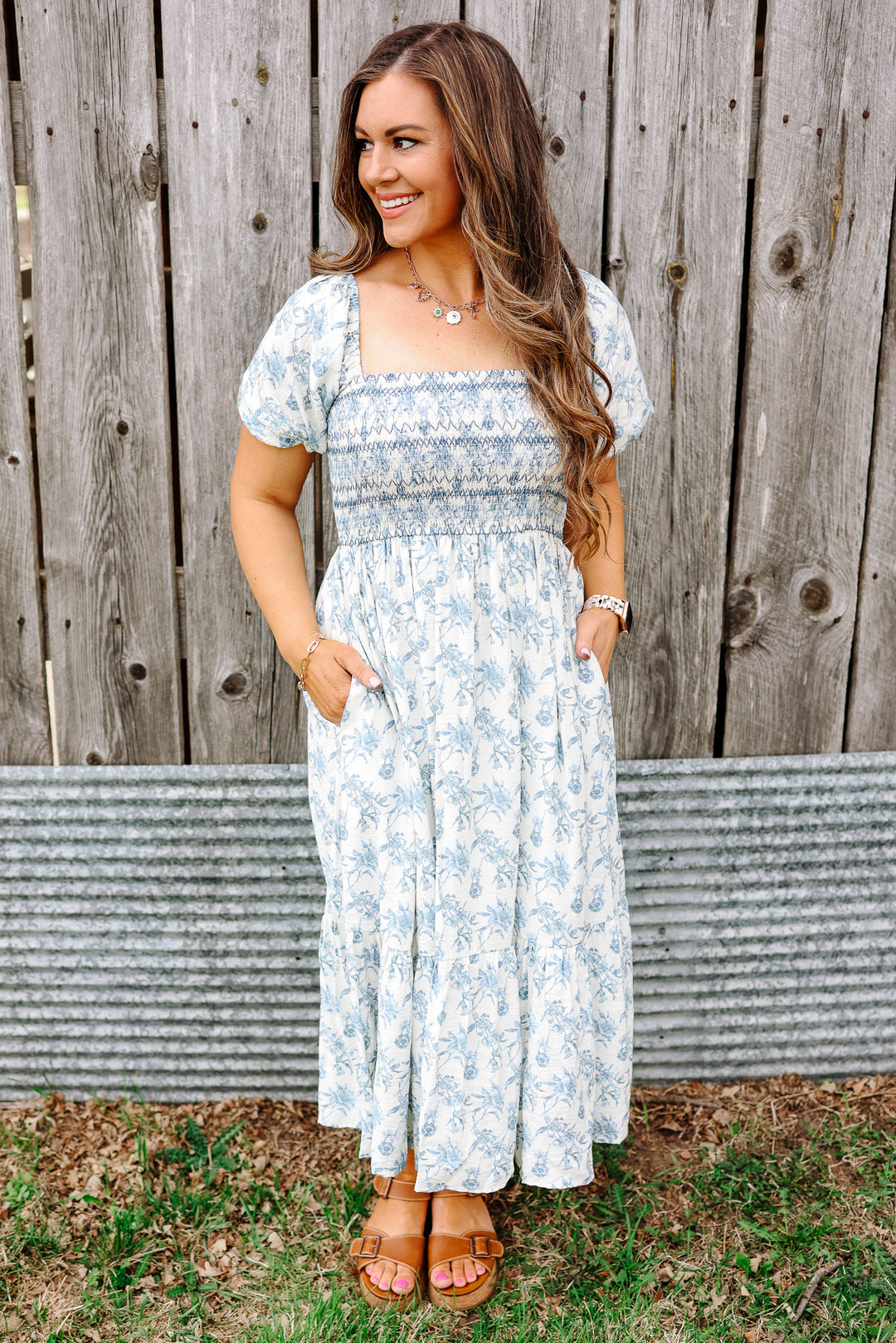 Pippa Floral Print Smocked Midi Dress