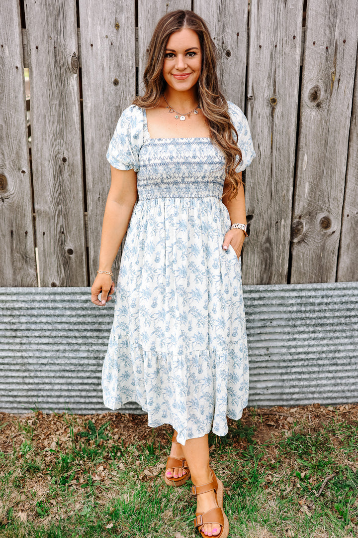 Pippa Floral Print Smocked Midi Dress