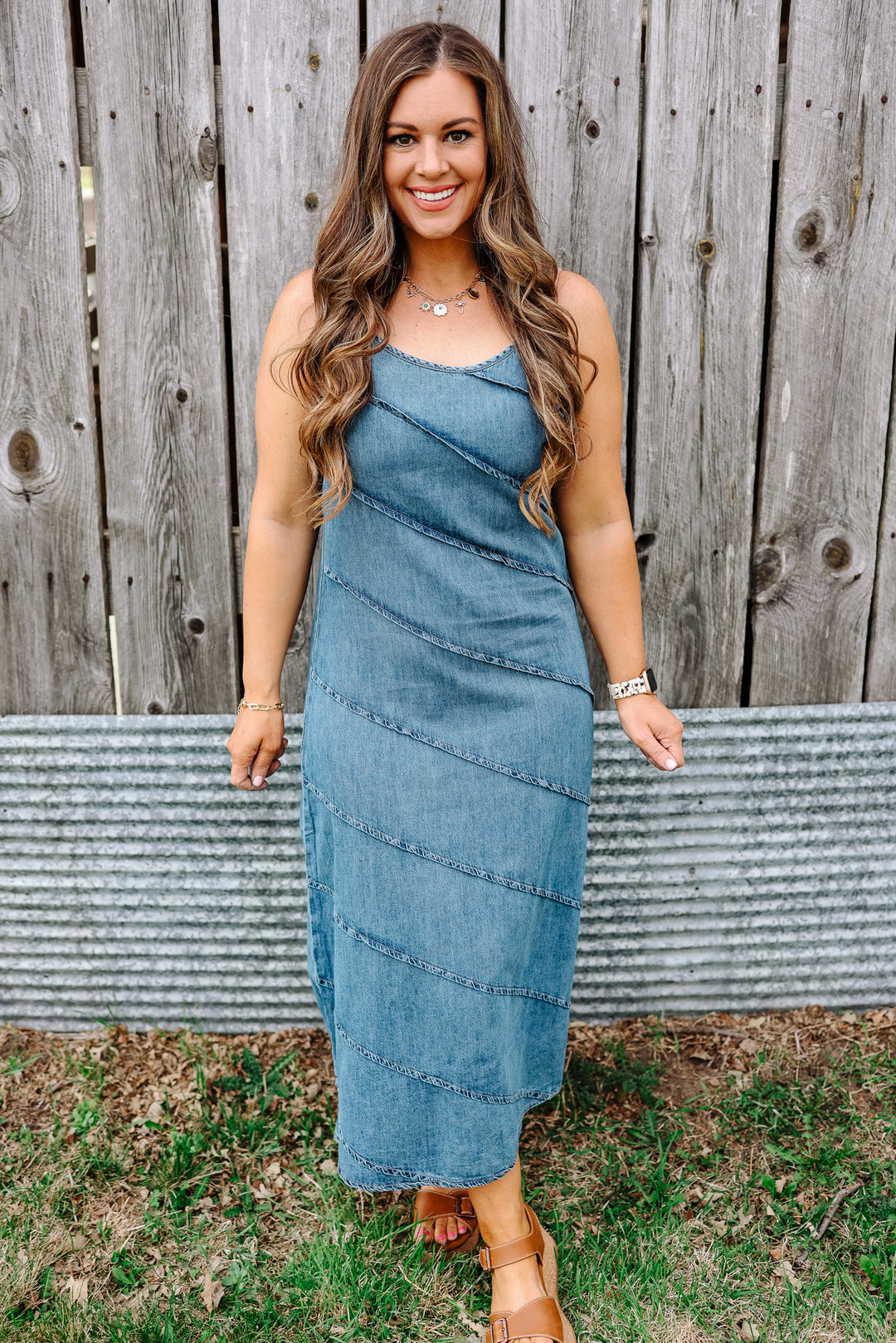 Tate Pintuck Denim Maxi Dress