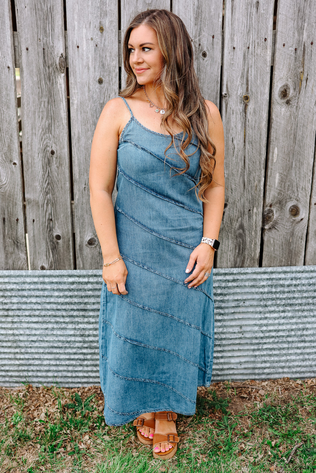 Tate Pintuck Denim Maxi Dress