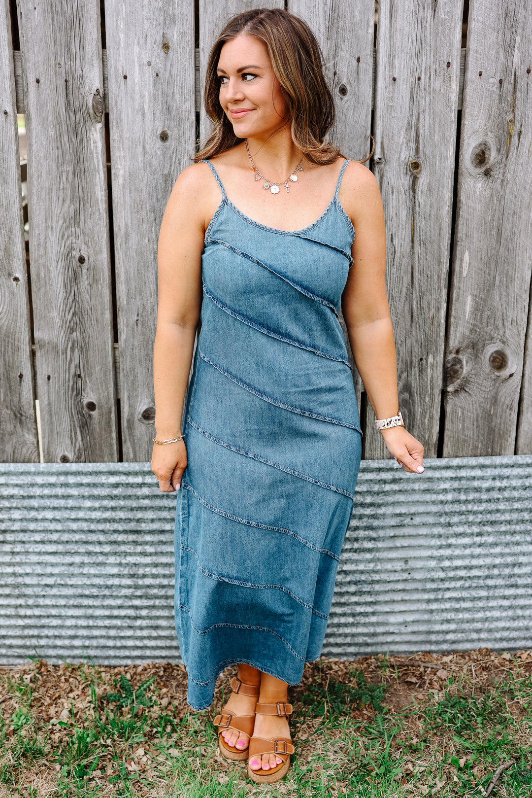 Tate Pintuck Denim Maxi Dress