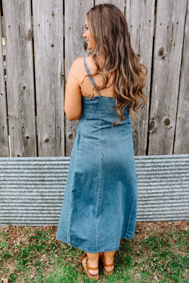 Tate Pintuck Denim Maxi Dress