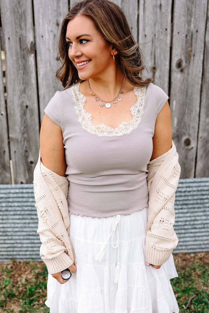 Brea Lace Trim Ribbed Top