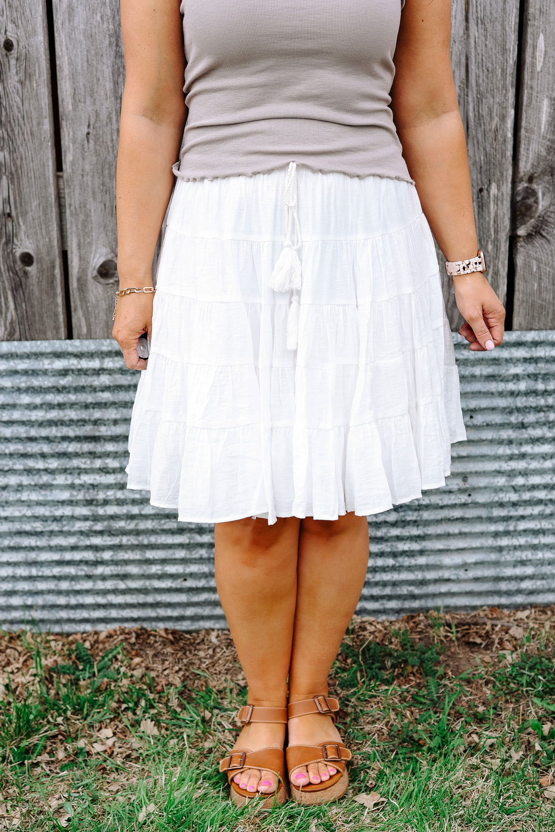 Palmer Tiered Midi Skirt - White