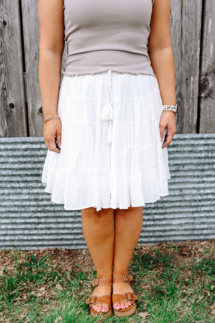 Palmer Tiered Midi Skirt - White