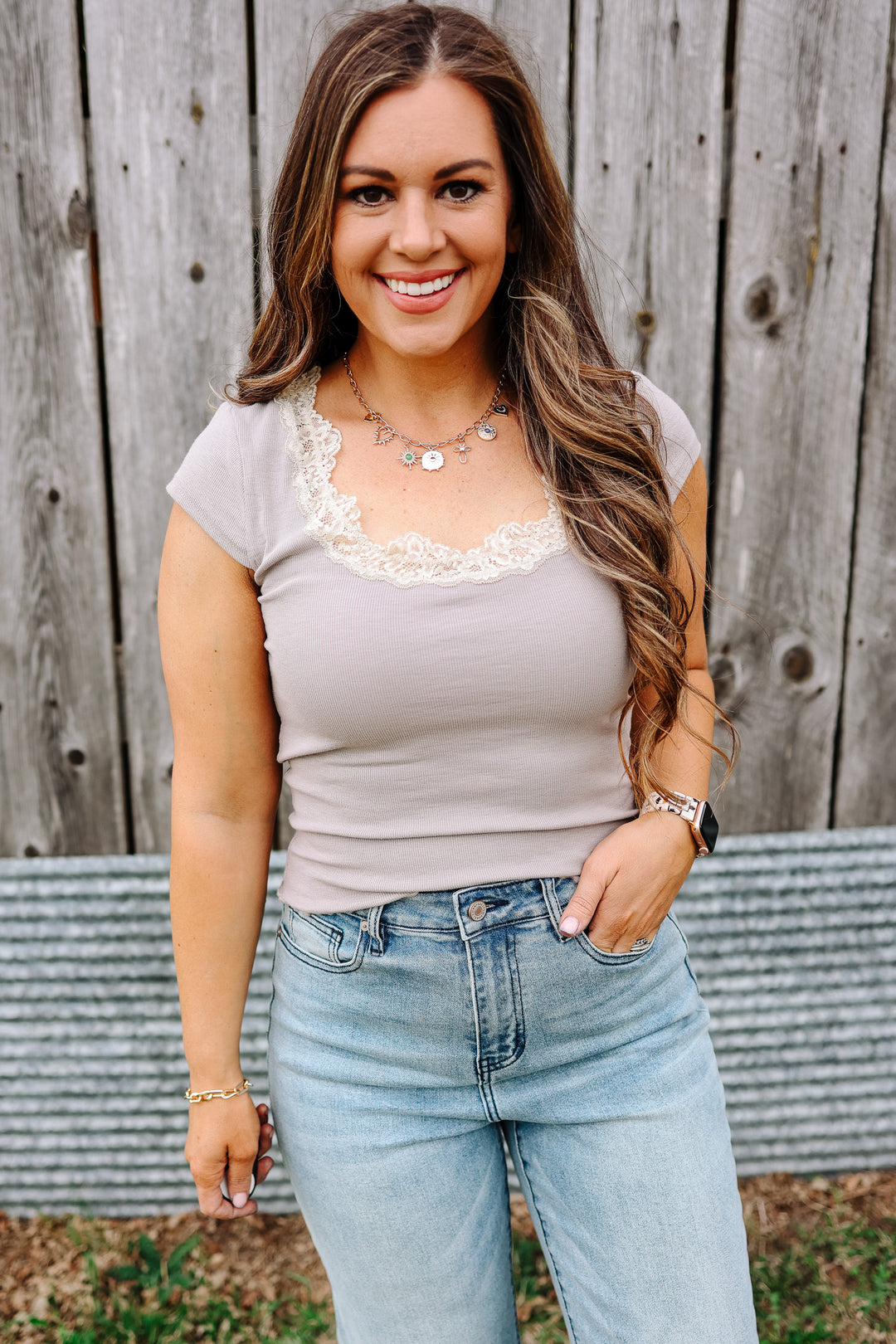 Brea Lace Trim Ribbed Top