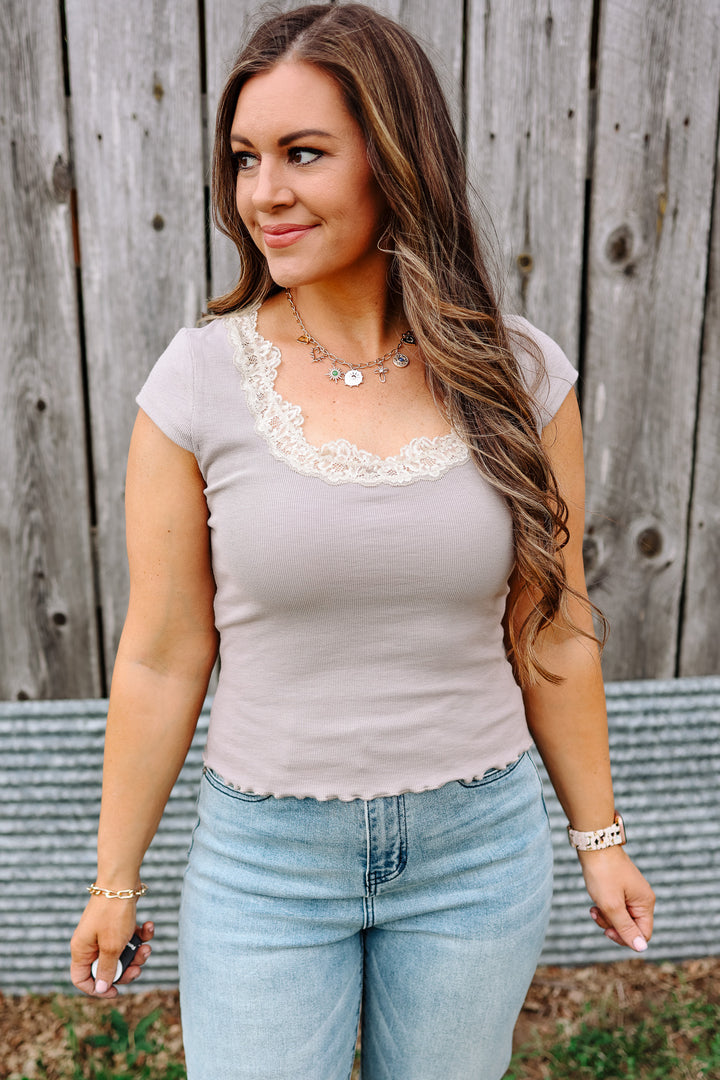 Brea Lace Trim Ribbed Top