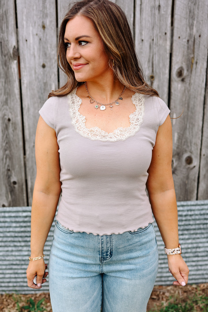 Brea Lace Trim Ribbed Top
