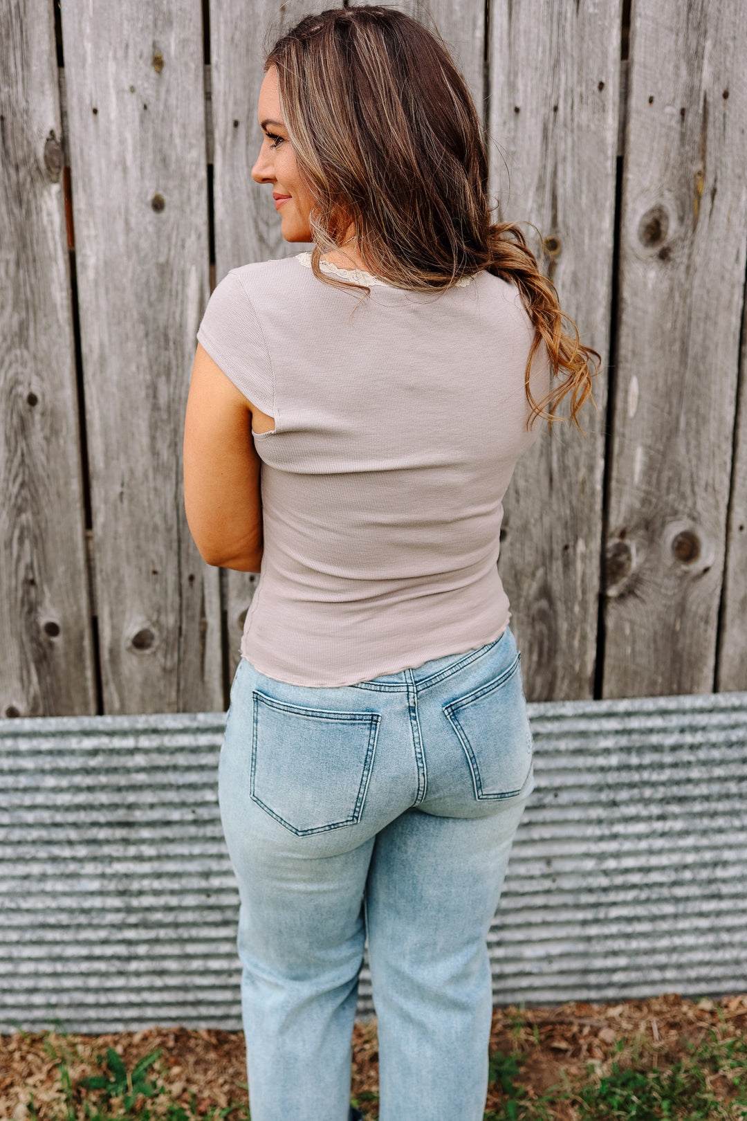 Brea Lace Trim Ribbed Top
