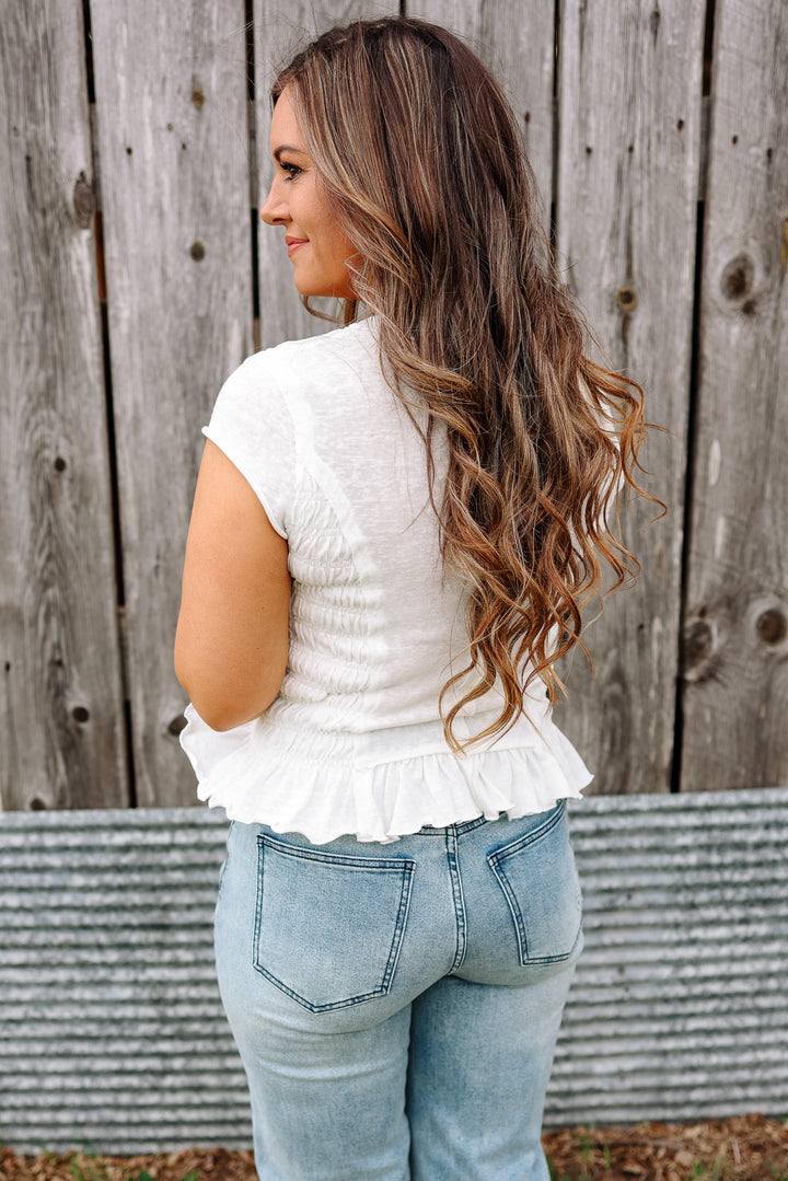 Wren Ruffled Hem Ruched Top - White