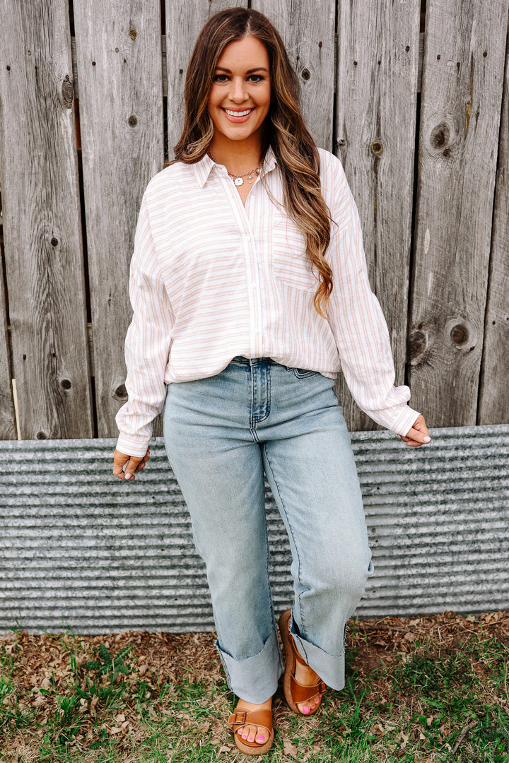 Noelle Striped Button Down Shirt - Taupe
