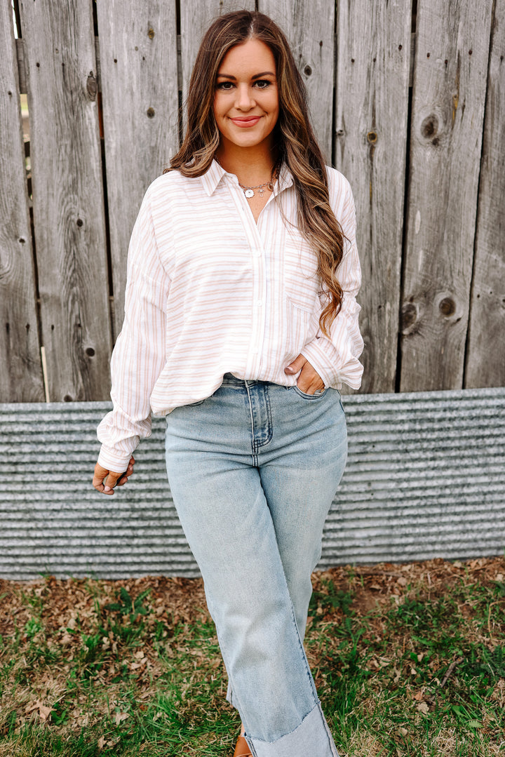 Noelle Striped Button Down Shirt - Taupe