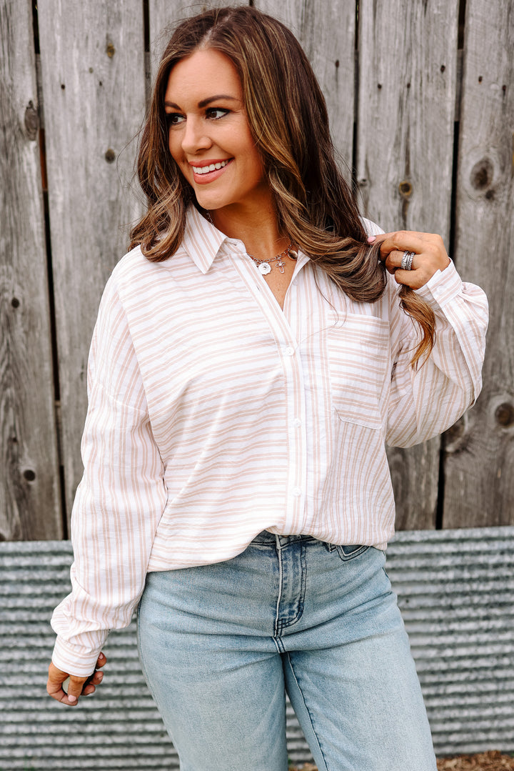 Noelle Striped Button Down Shirt - Taupe
