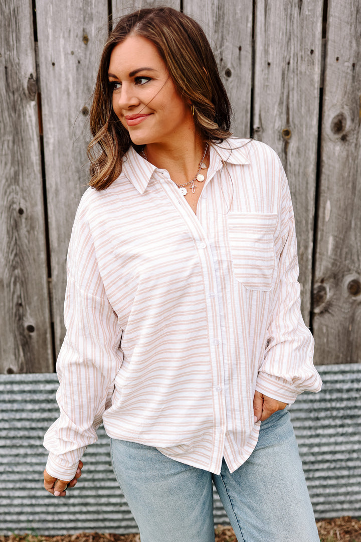 Noelle Striped Button Down Shirt - Taupe