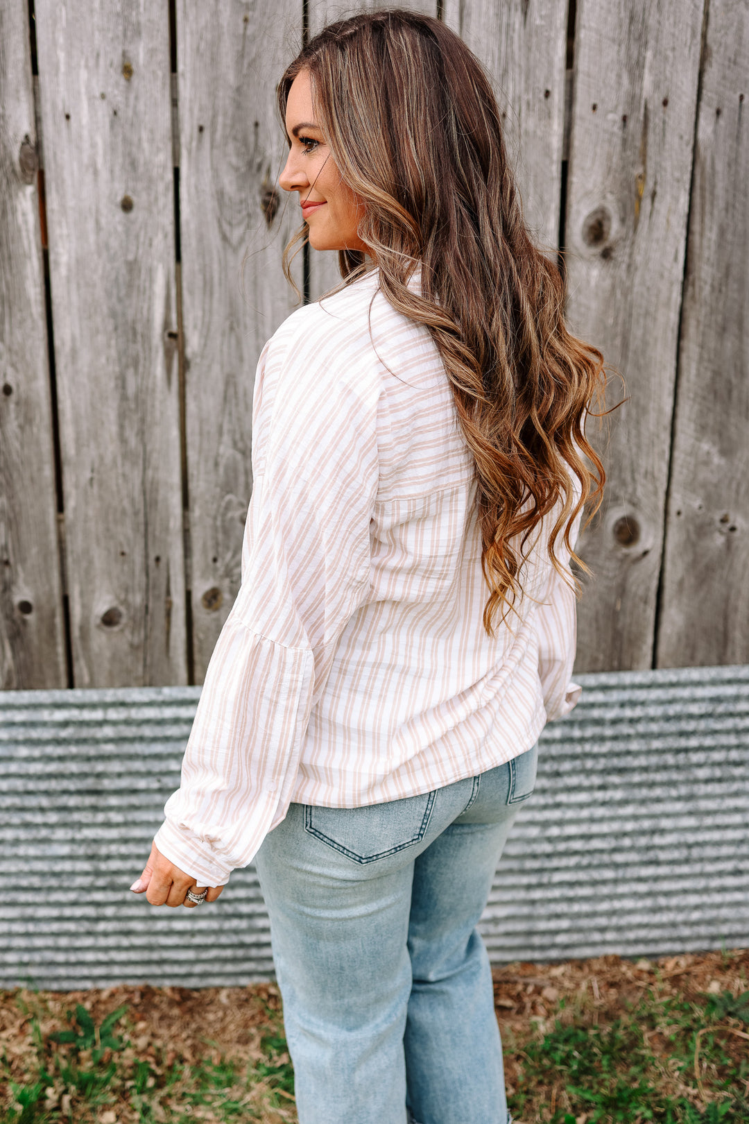 Noelle Striped Button Down Shirt - Taupe